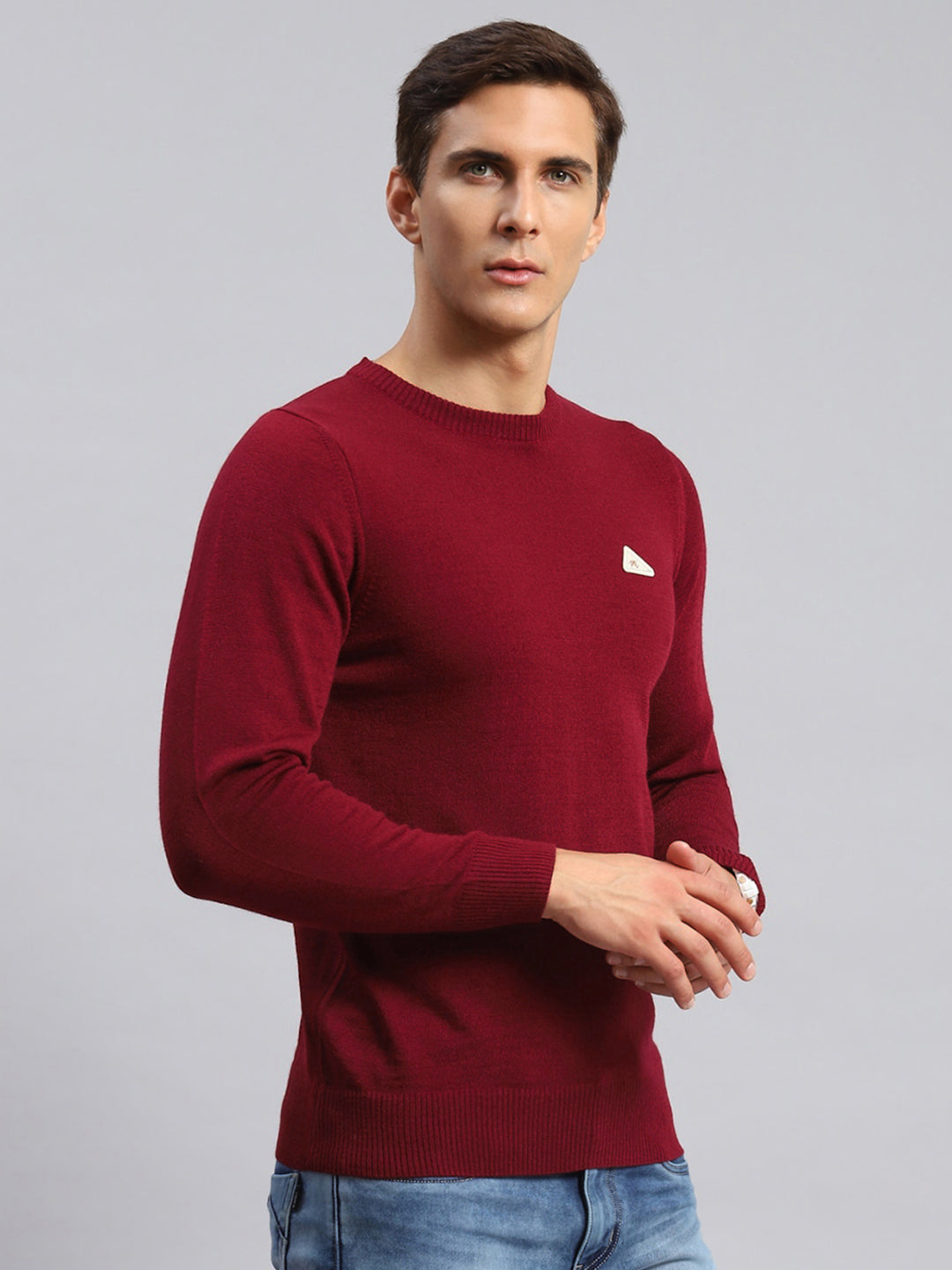 Men Red Solid Wool Blend Pullover