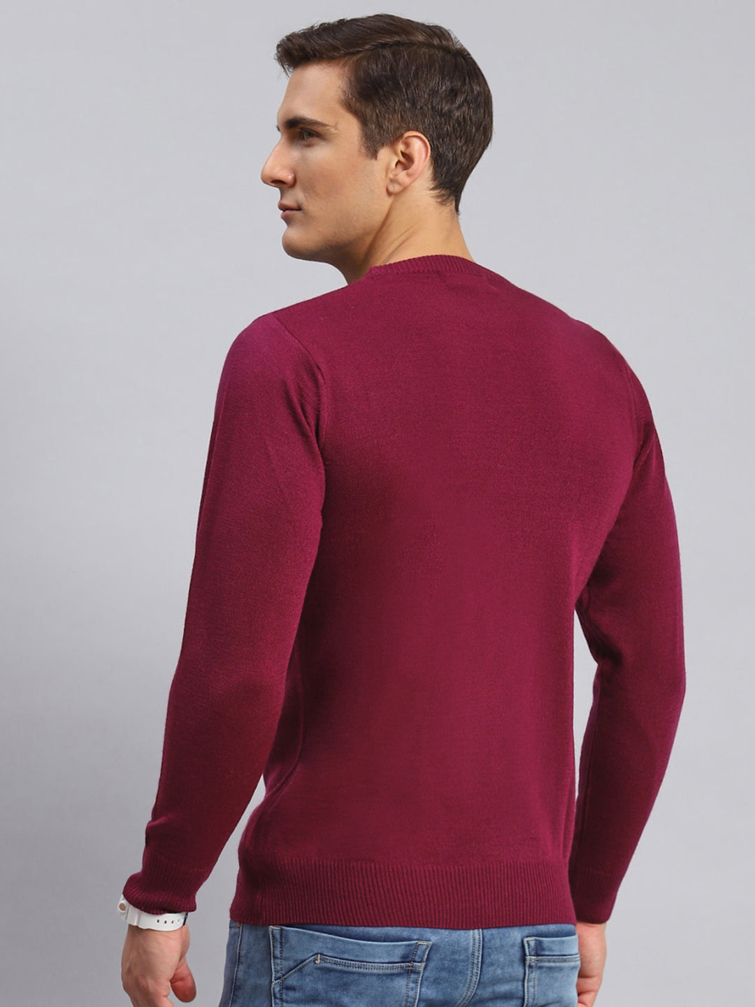 Men Maroon Solid Wool blend Pullover