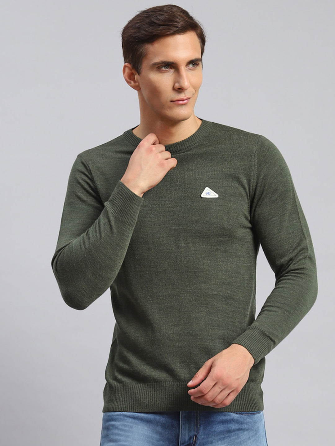 Men Green Solid Wool blend Pullover