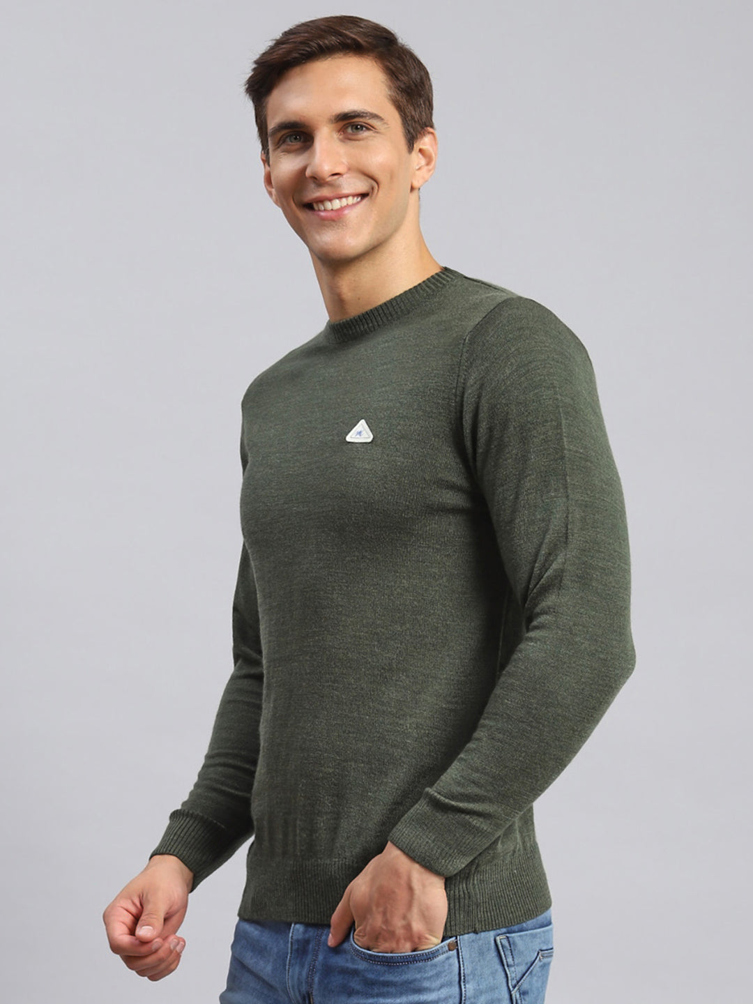 Men Green Solid Wool blend Pullover