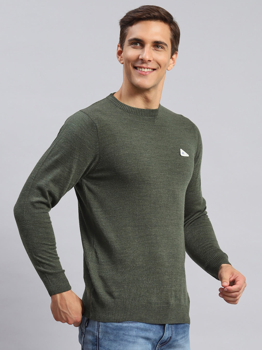Men Green Solid Wool blend Pullover