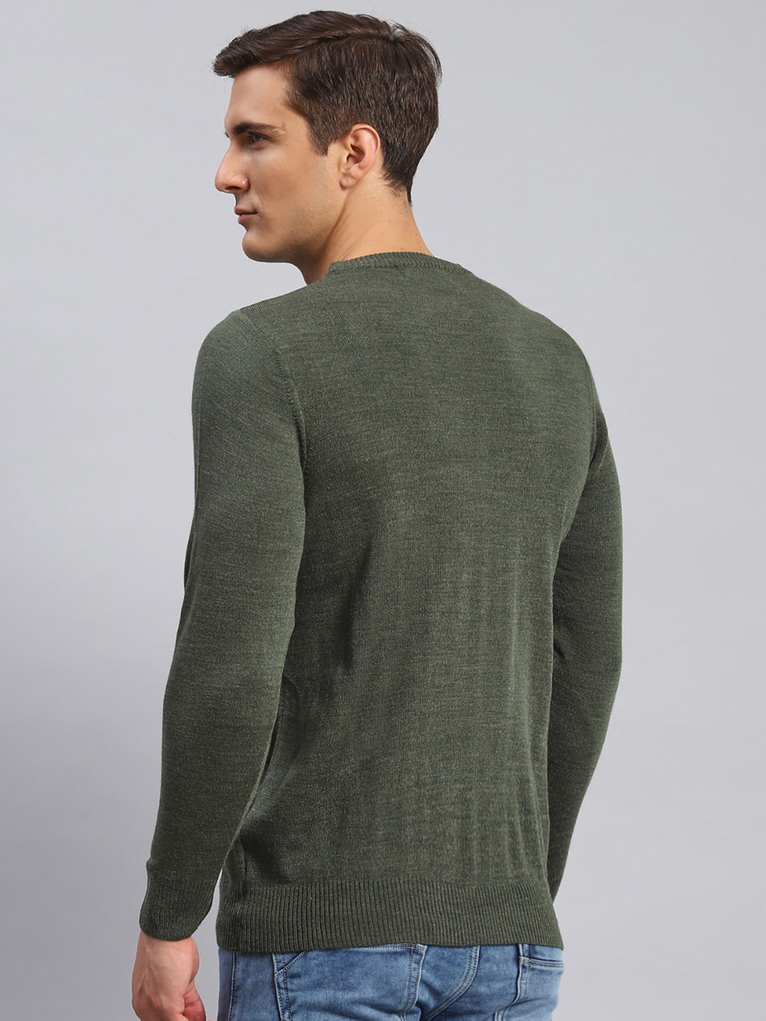 Men Green Solid Wool blend Pullover