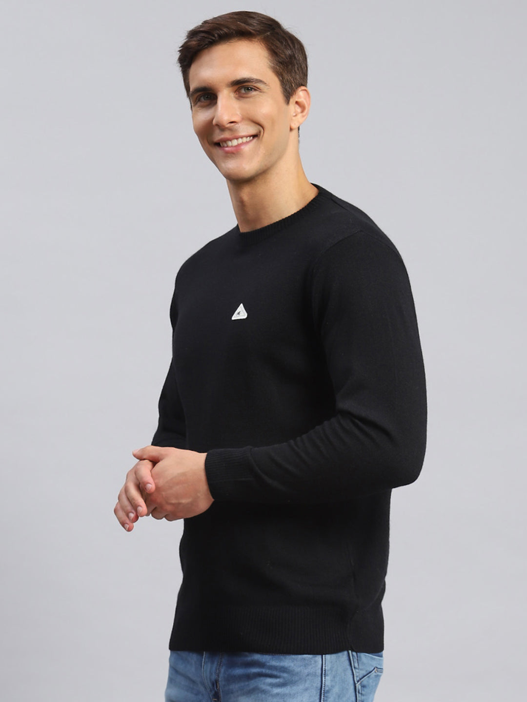 Men Black Solid Wool blend Pullover