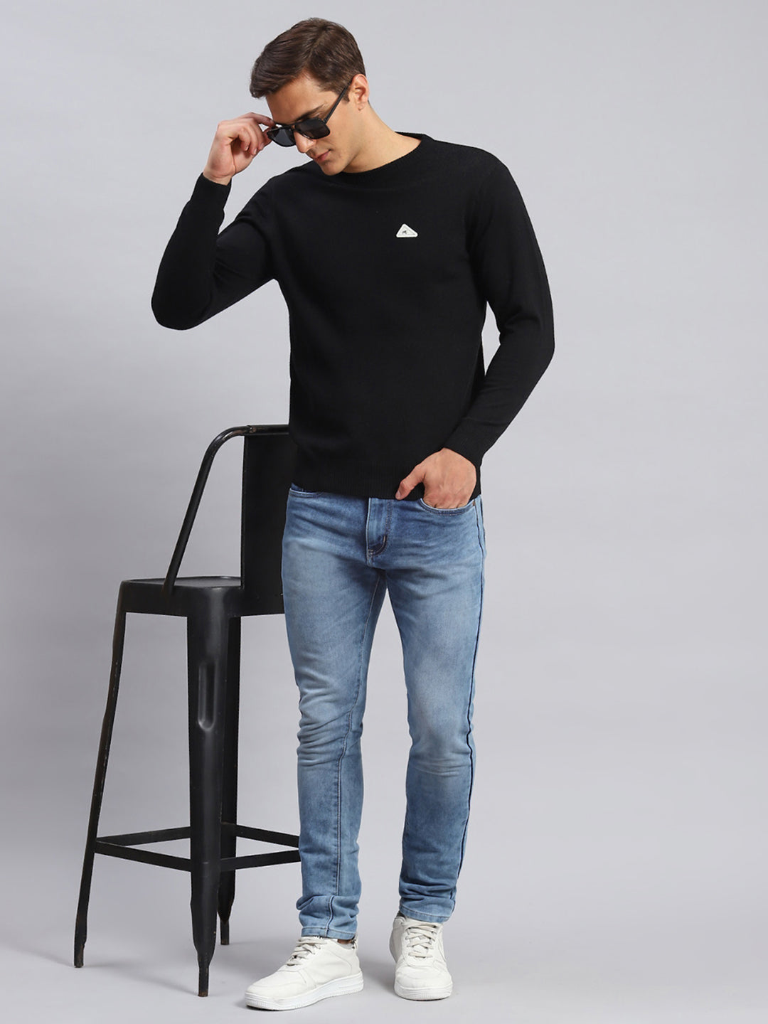 Men Black Solid Wool blend Pullover