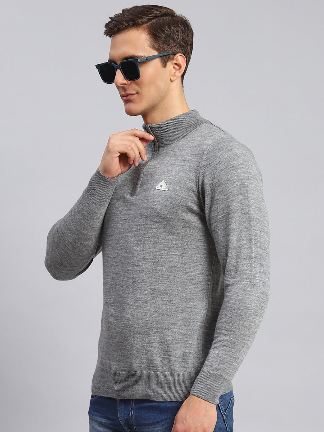 Men Grey Solid Wool blend Pullover
