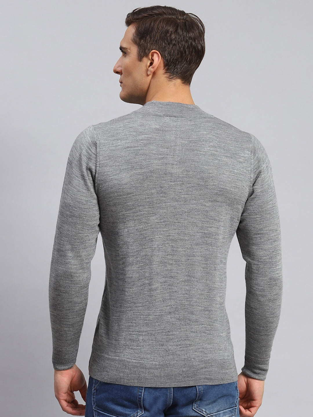 Men Grey Solid Wool blend Pullover
