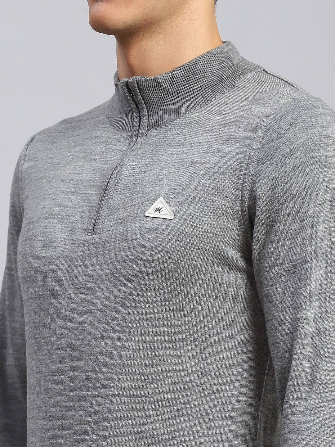 Men Grey Solid Wool blend Pullover