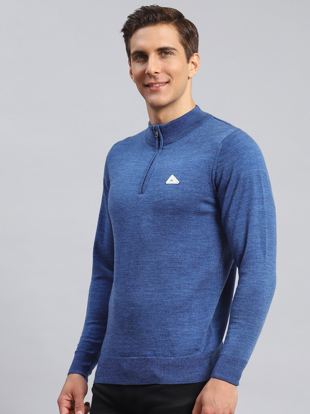 Men Blue Solid Wool blend Pullover