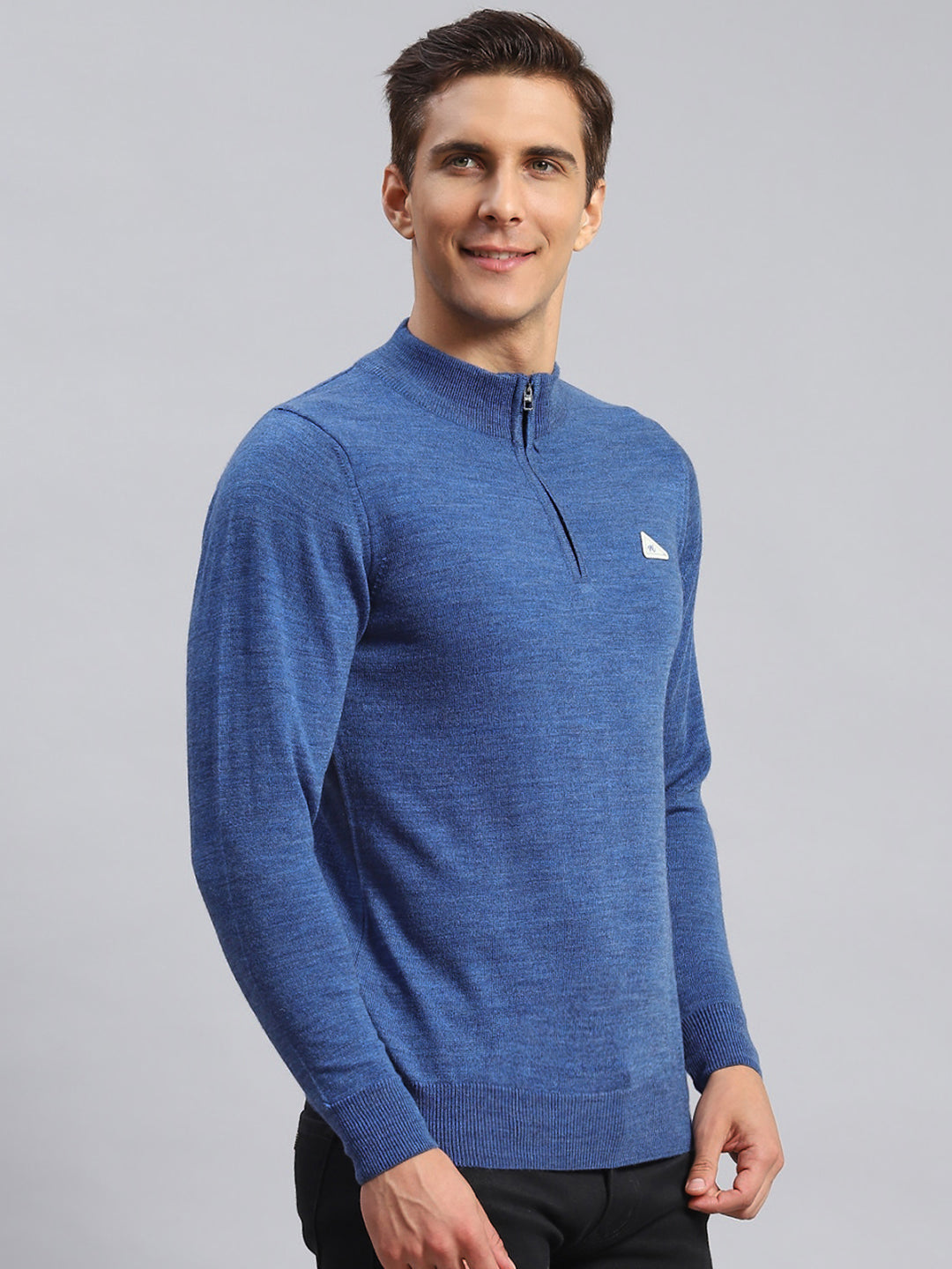 Men Blue Solid Wool blend Pullover