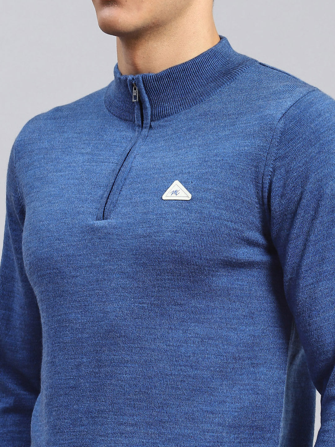 Men Blue Solid Wool blend Pullover