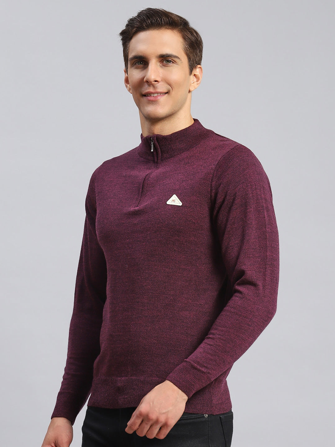 Men Purple Solid Wool blend Pullover