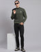 Men Olive Solid H Neck Full Sleeve Sweater