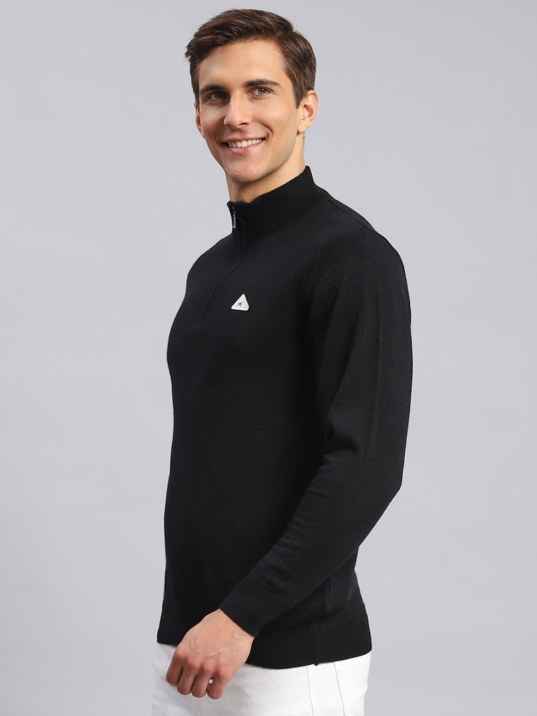 Men Black Solid Wool blend Pullover