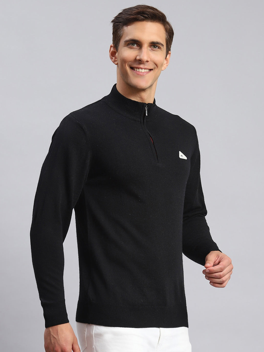 Men Black Solid Wool blend Pullover