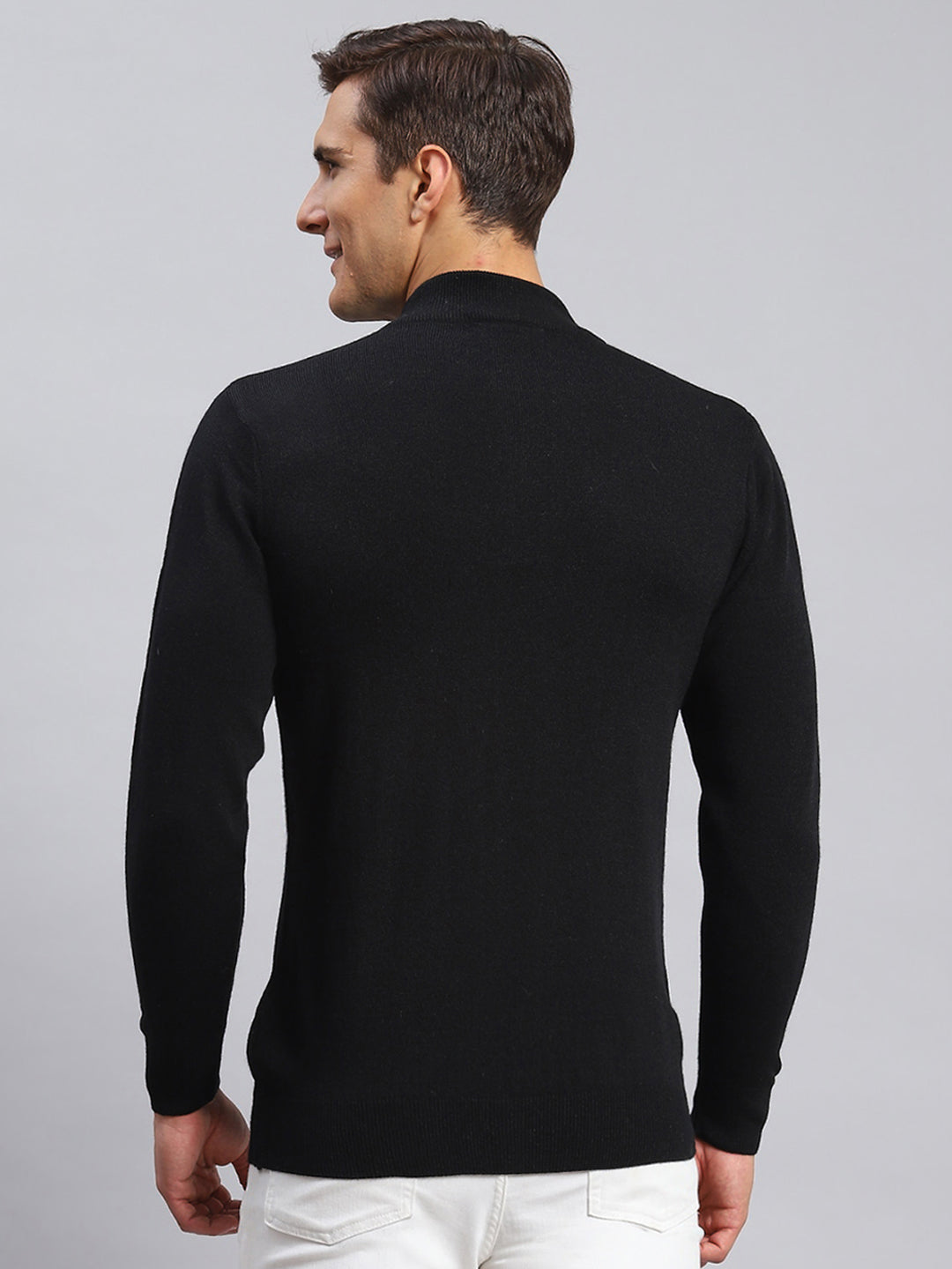 Men Black Solid Wool blend Pullover