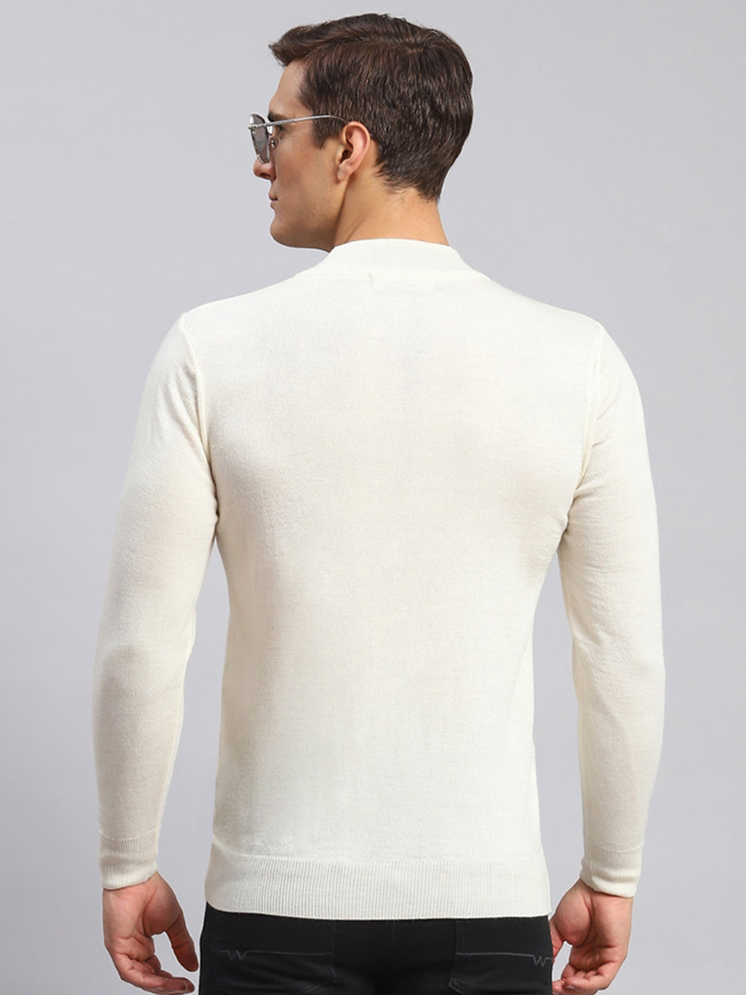 Men Cream Solid Wool blend Pullover
