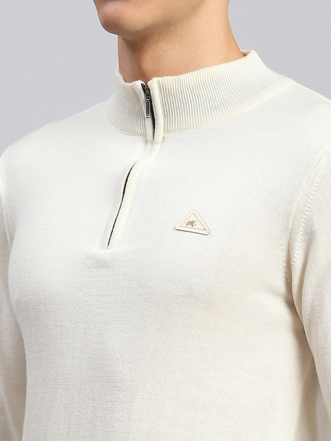 Men Cream Solid Wool blend Pullover