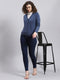 Women Blue Solid V Neck Full Sleeve Cardigan