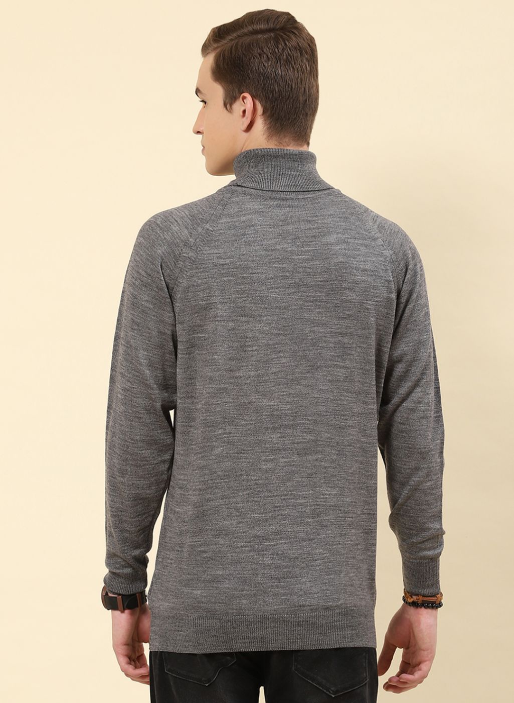 Men Grey Solid Blend wool Pullover
