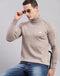 Men Beige Solid H Neck Full Sleeve Sweaters/Pullovers