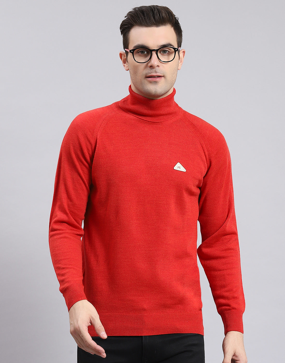 Men Red Solid H Neck Full Sleeve Sweater
