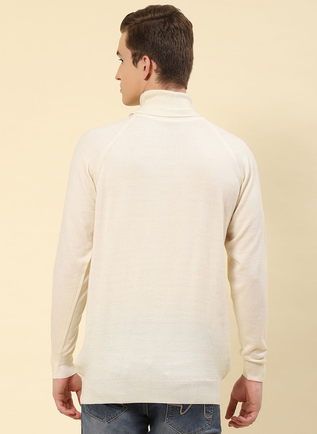 Men Cream Solid Blend wool Pullover