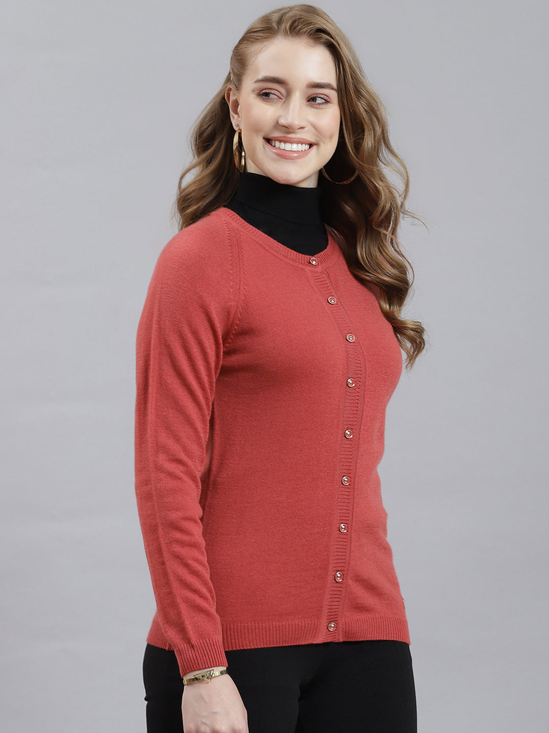 Women Red Solid Cardigan
