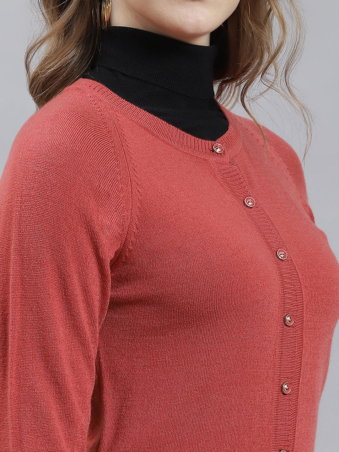 Women Red Solid Cardigan