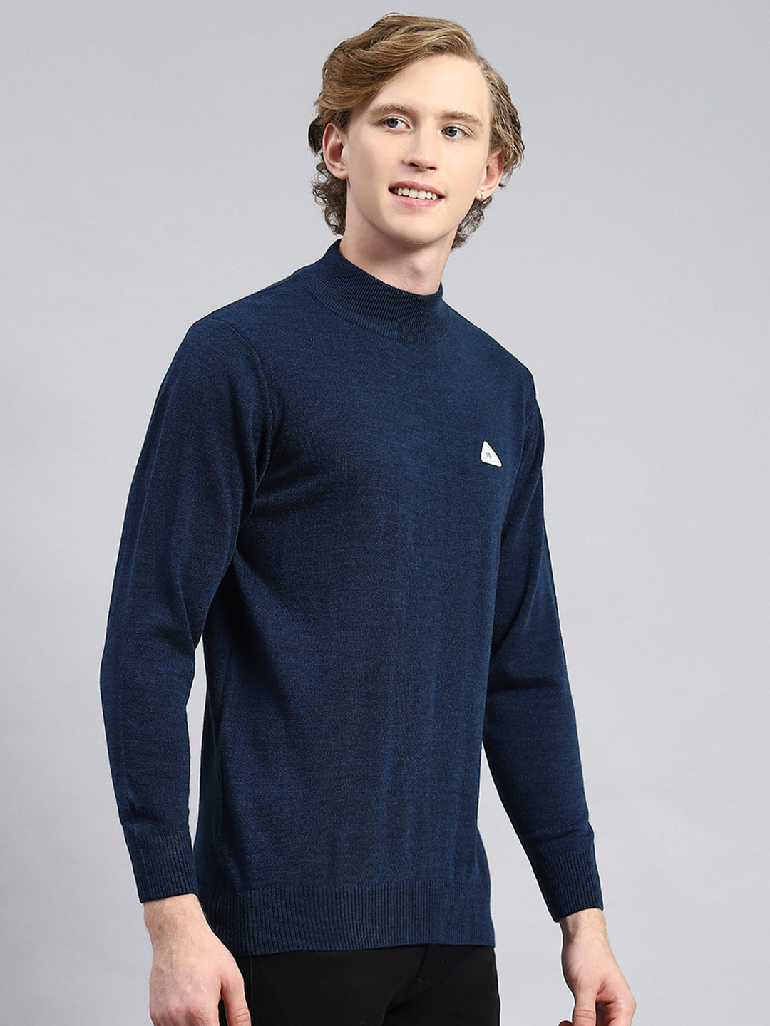 Men Navy Blue Solid Pullover