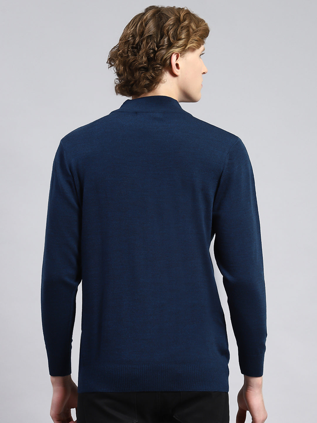Men Navy Blue Solid Pullover