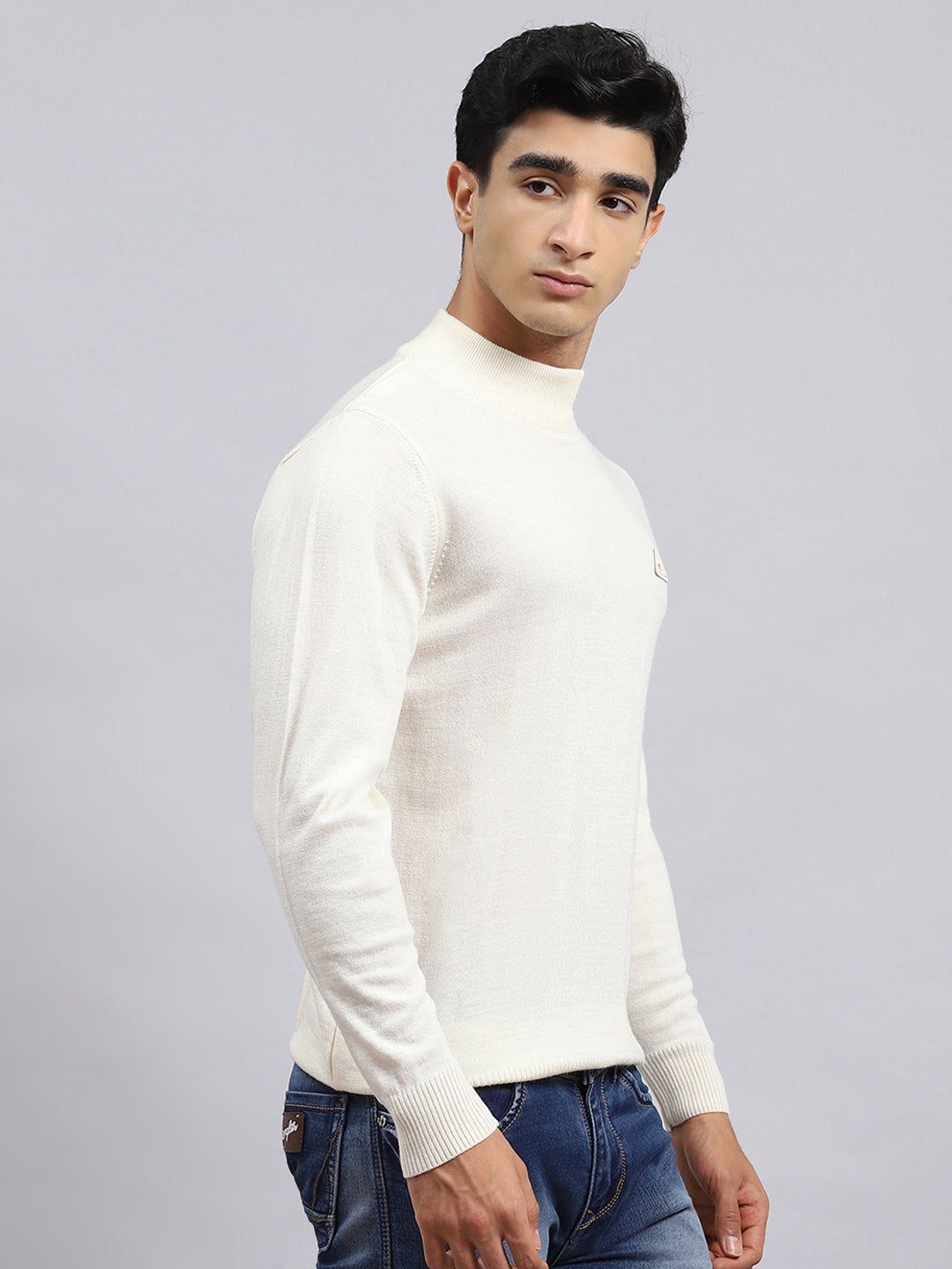 Men Cream Solid Pullover