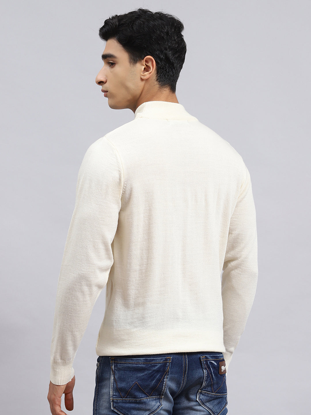 Men Cream Solid Pullover