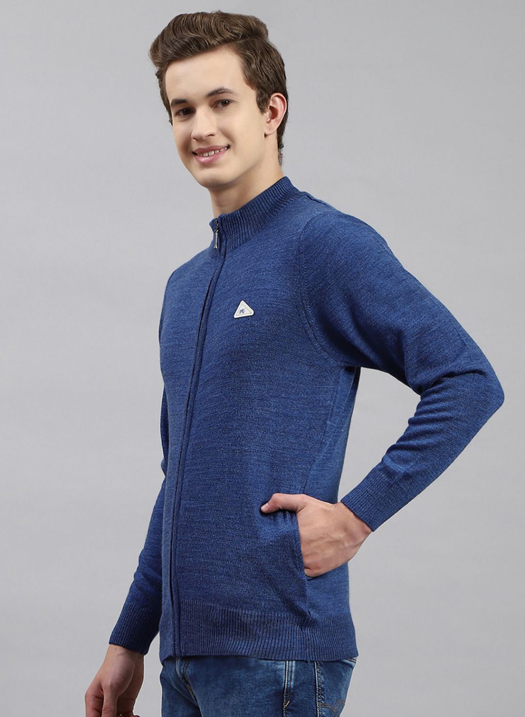 Men Blue Solid Wool blend Pullover
