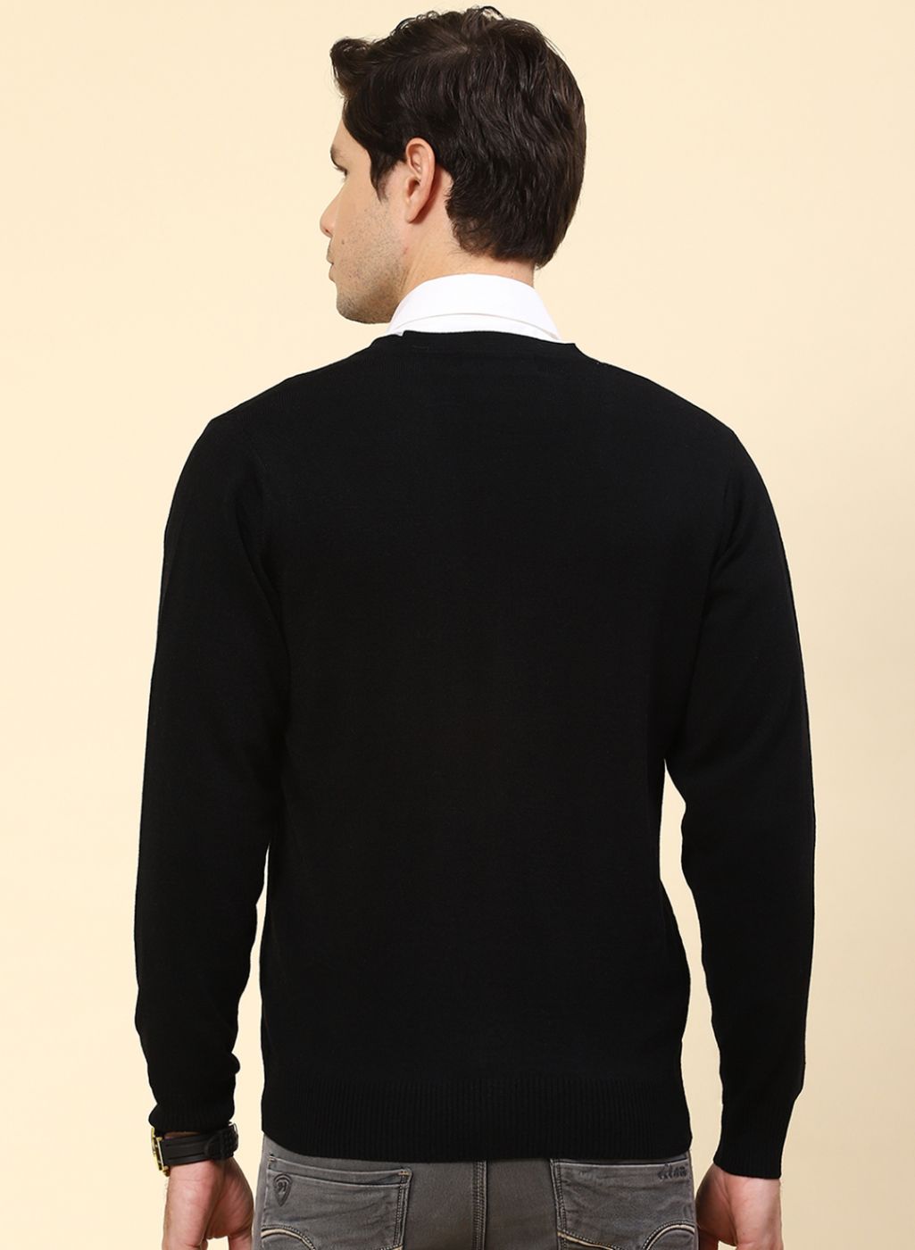 Men Black Solid Wool blend Cardigan