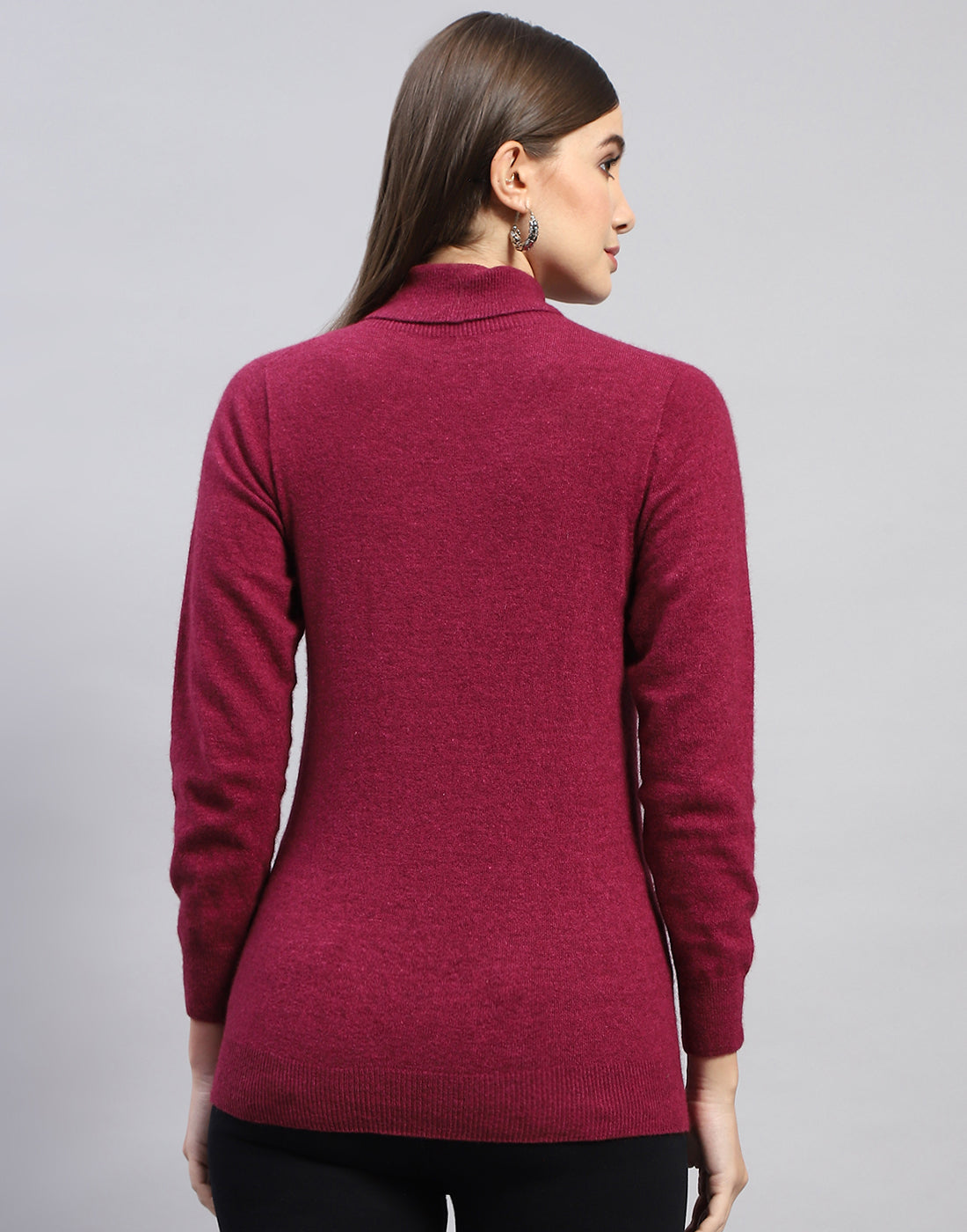 Women Maroon Solid High Neck Full Sleeve Top