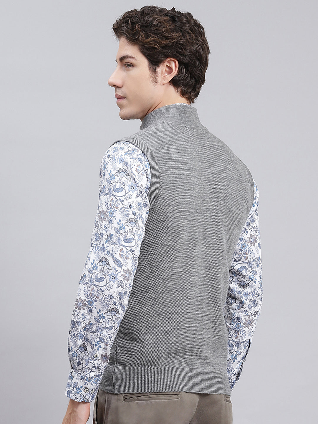 Men Grey Solid Wool blend Sweater