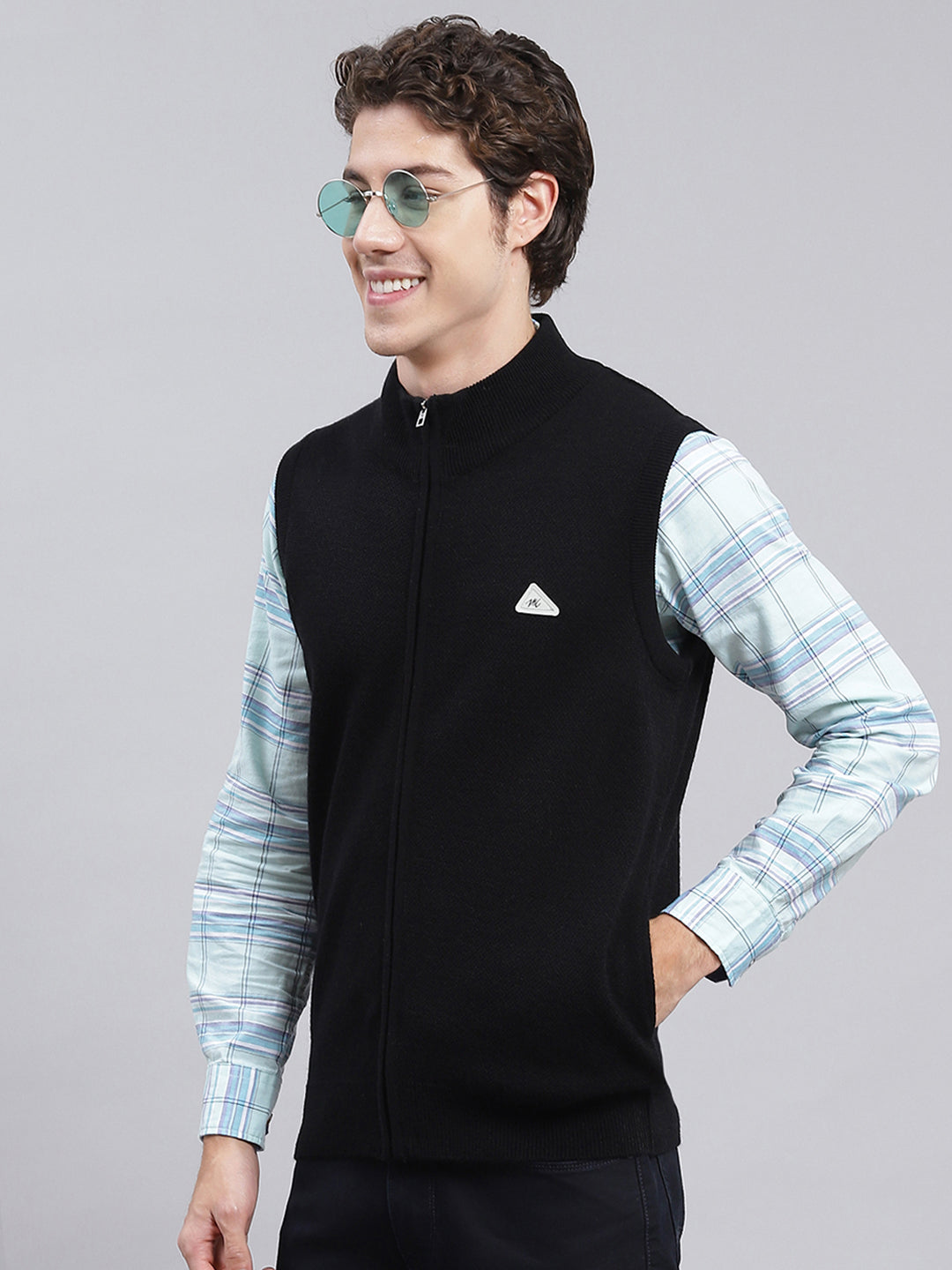 Men Black Solid Wool blend Sweater