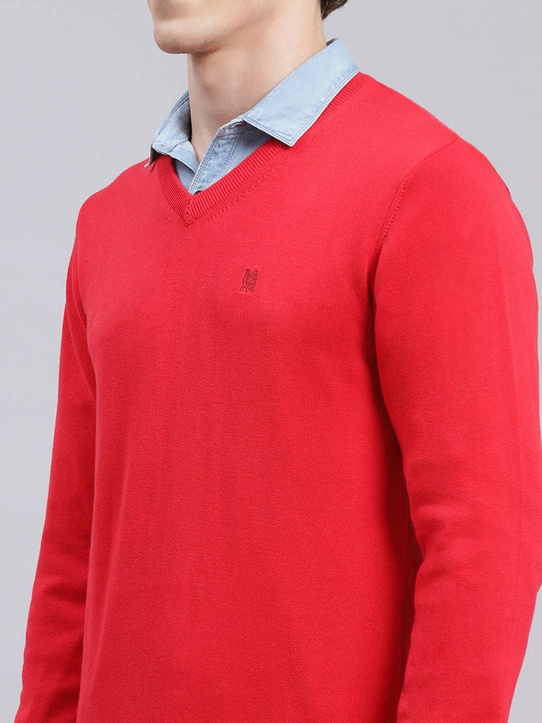 Men Red Solid Cotton Pullover