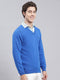 Men Royal Blue Solid Cotton Pullover