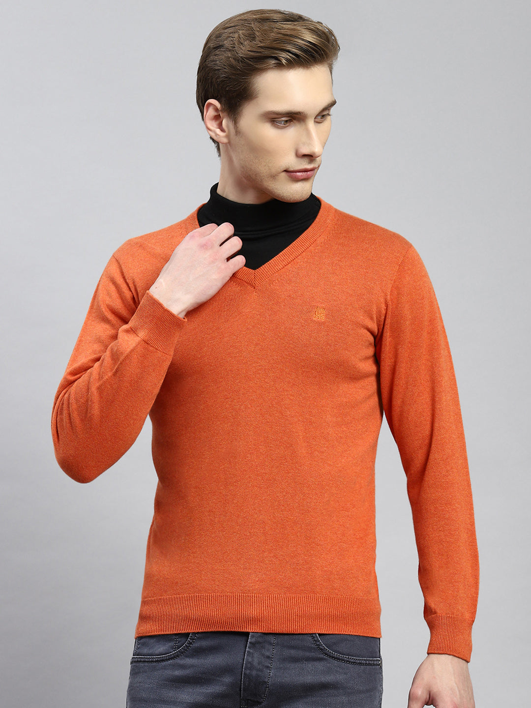 Men Orange Solid Pullover