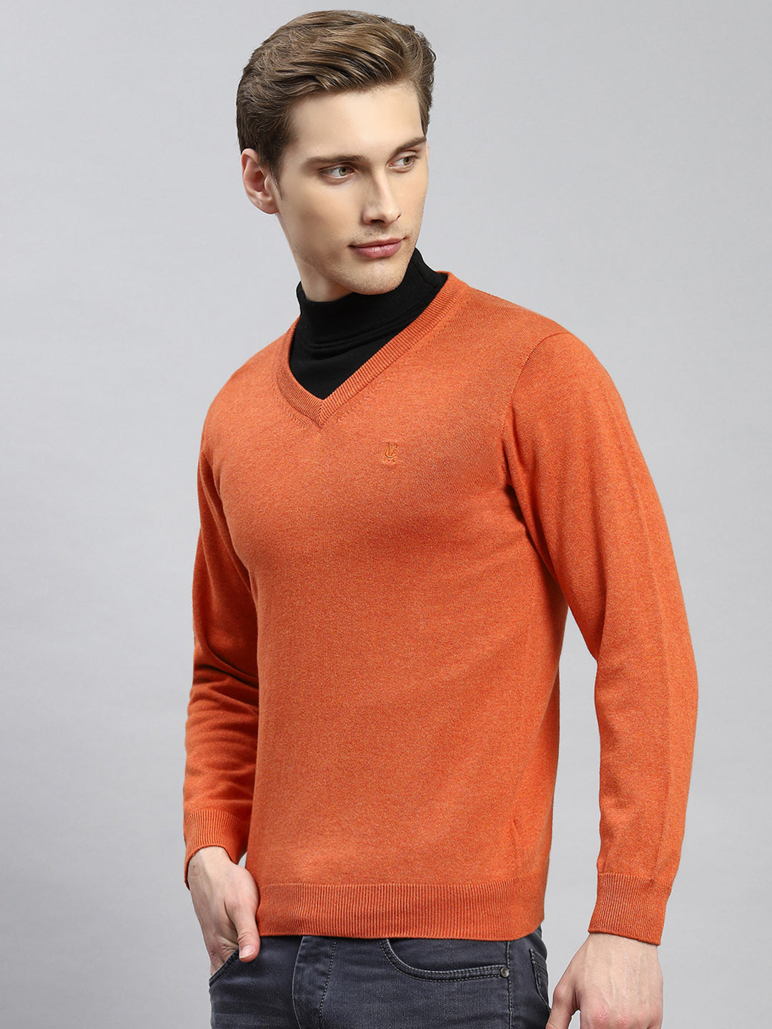 Men Orange Solid Pullover