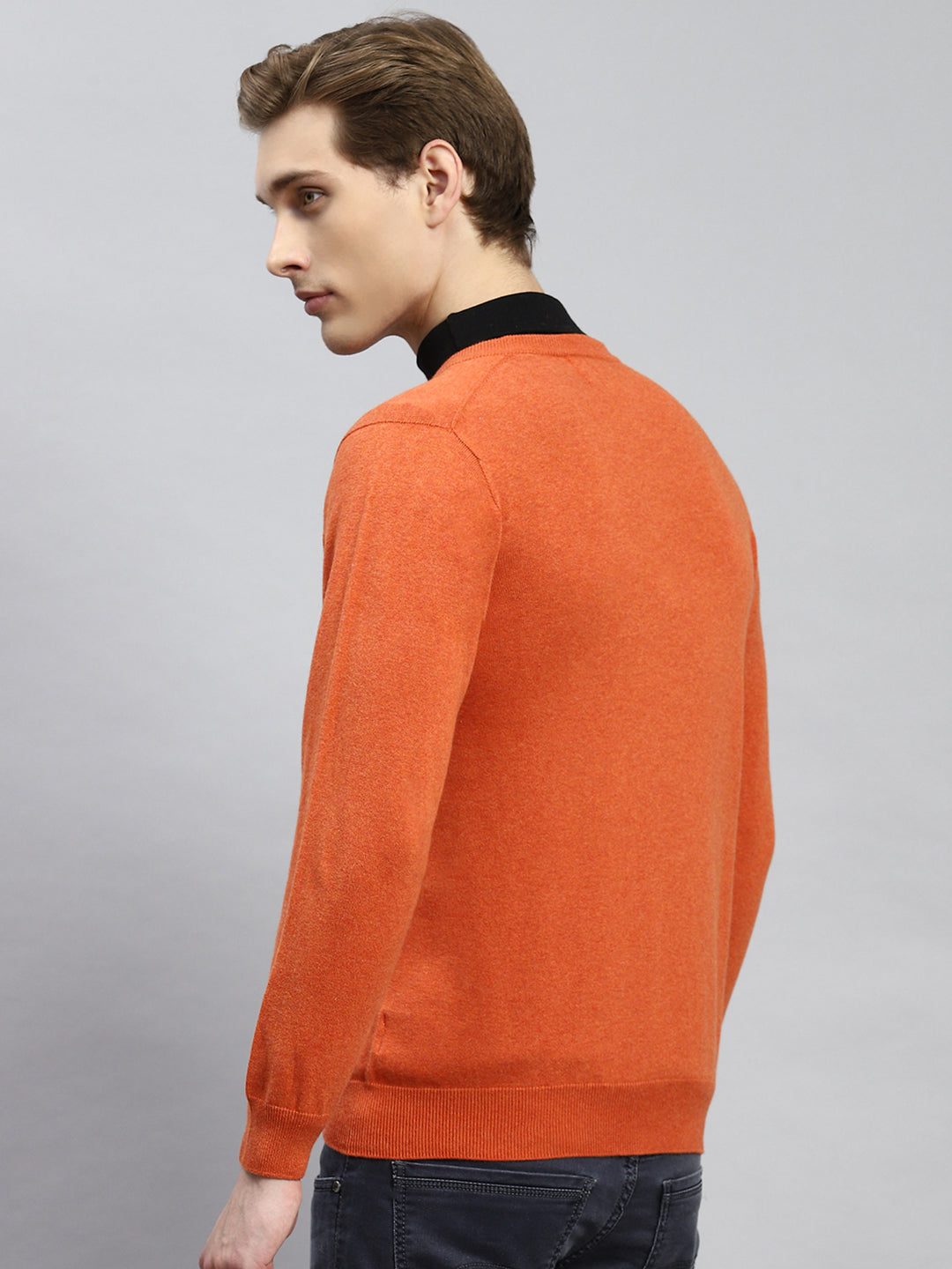 Men Orange Solid Pullover