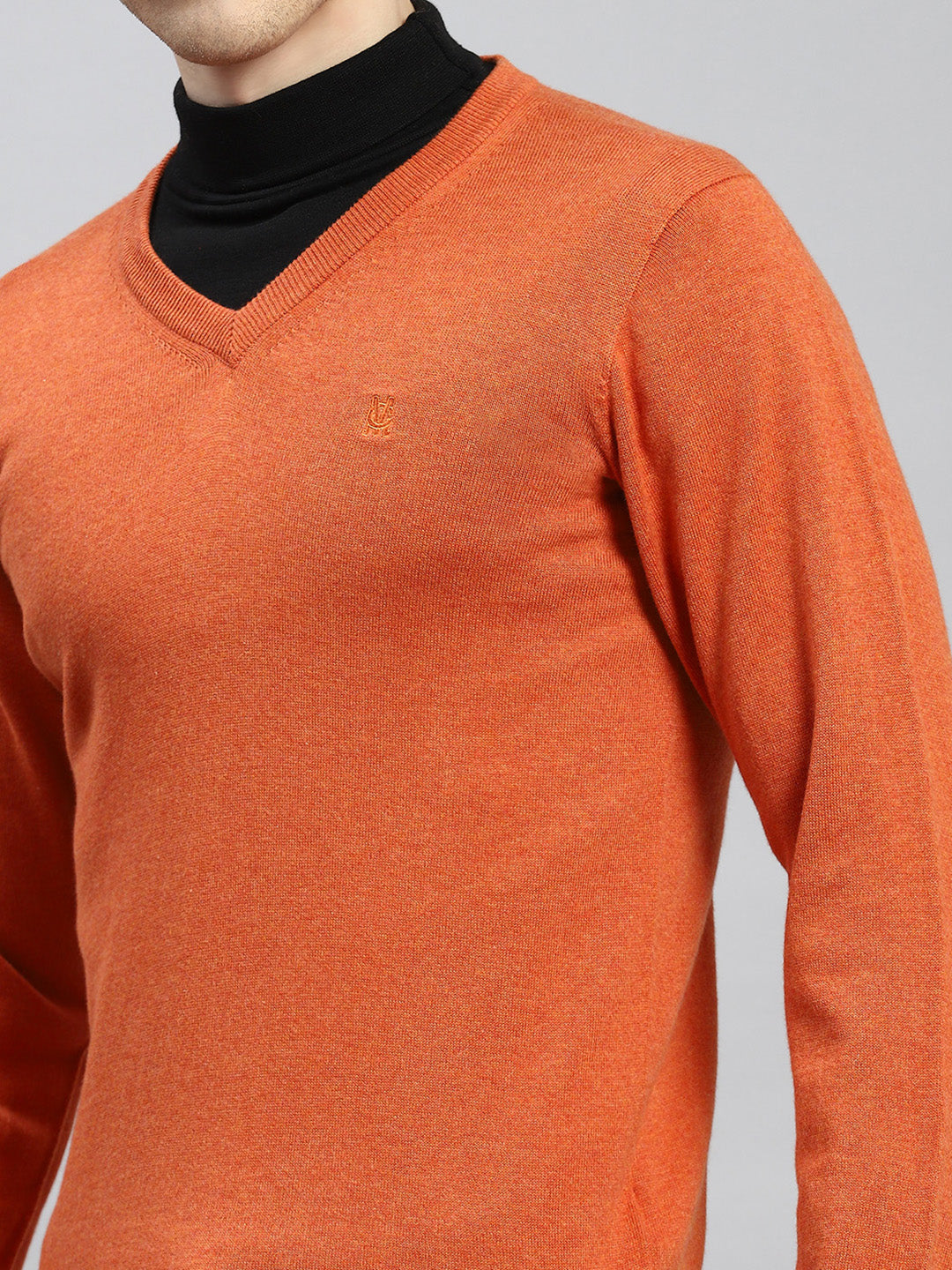 Men Orange Solid Pullover