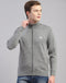 Men Grey Melange Solid H Neck Full Sleeve Pullover