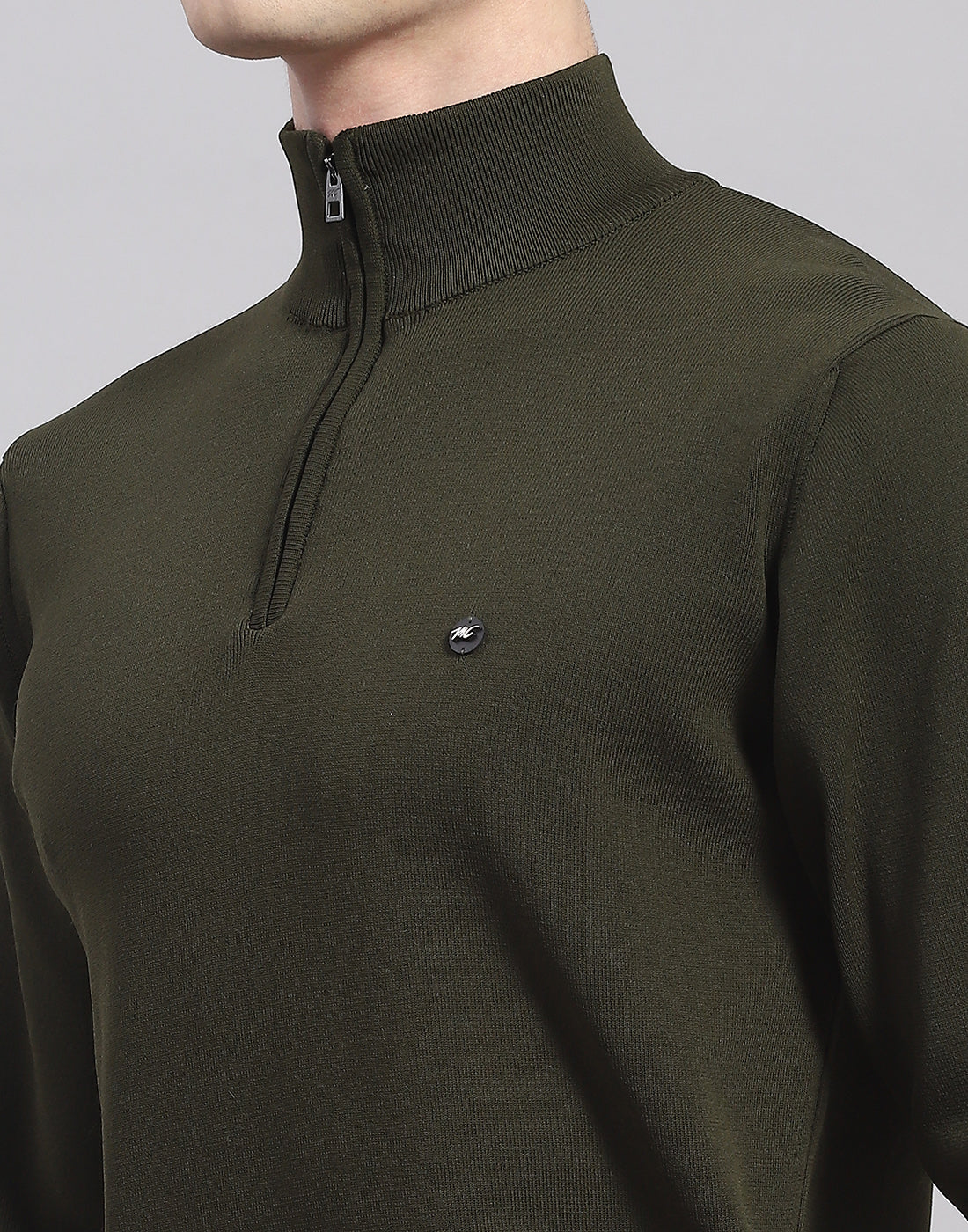 Men Green Solid H Neck Full Sleeve Pullover - Main Image