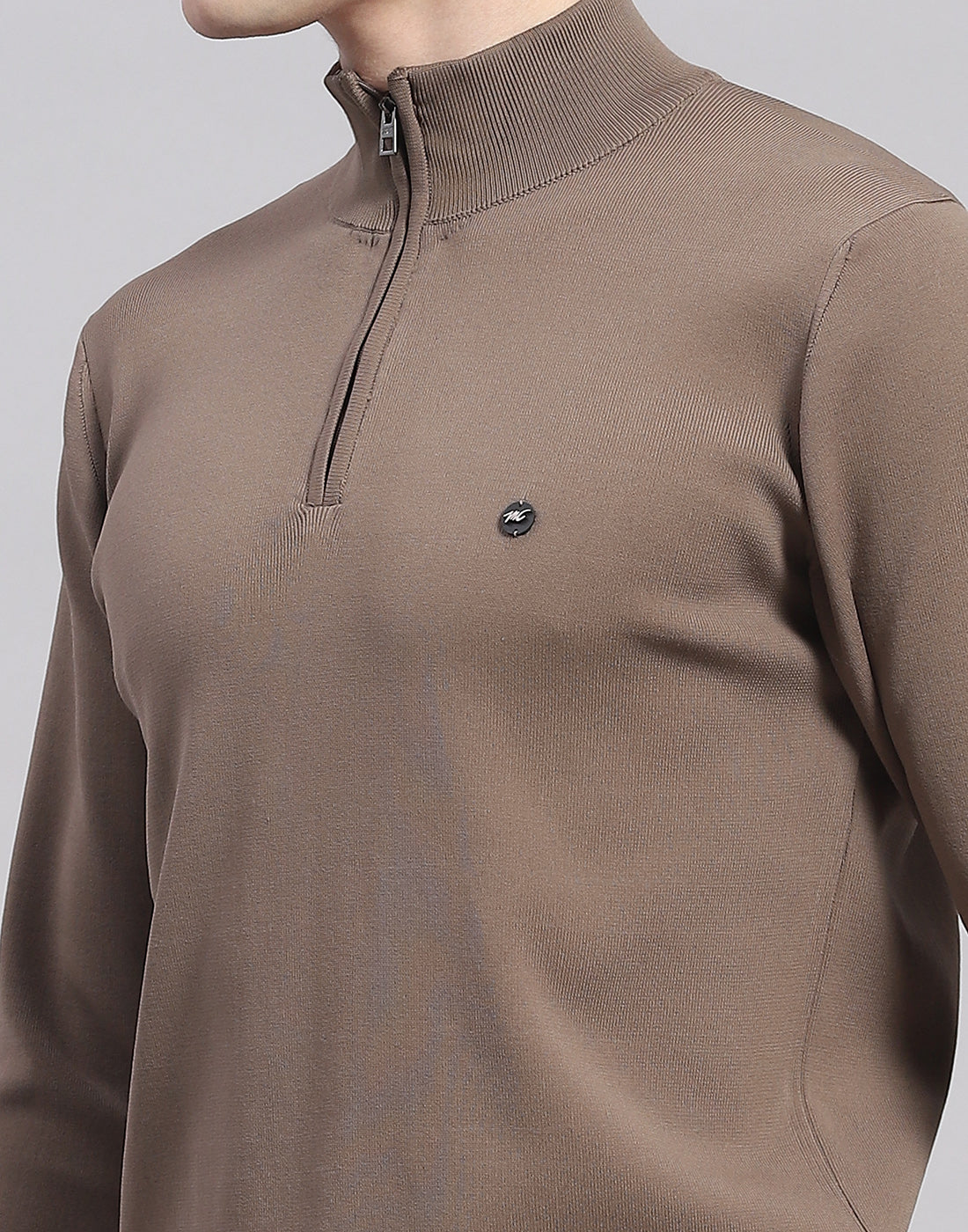 Men Brown Solid H Neck Full Sleeve Pullover