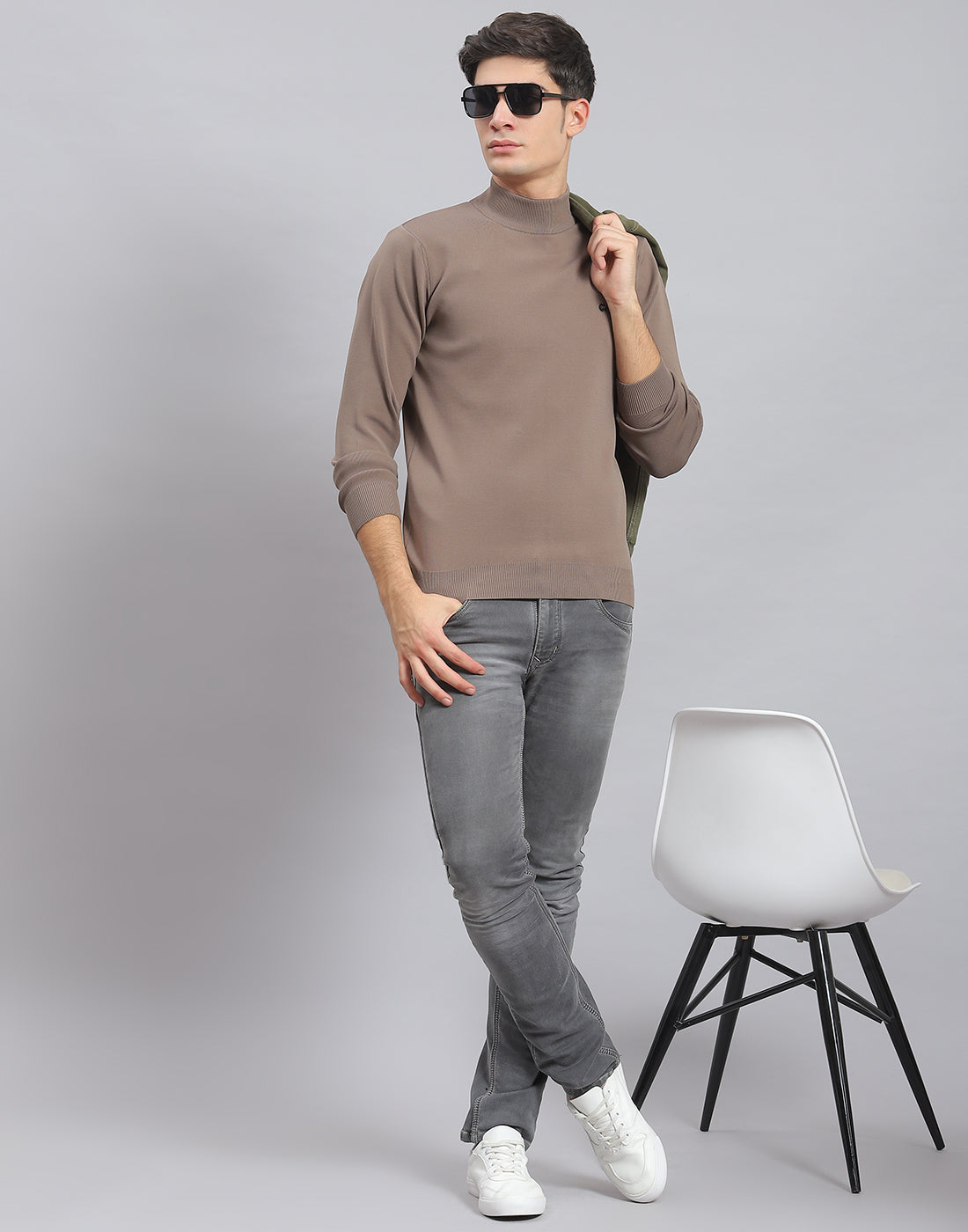 Buy Men Brown Solid T Neck Full Sleeve Sweater Online in India - Monte ...