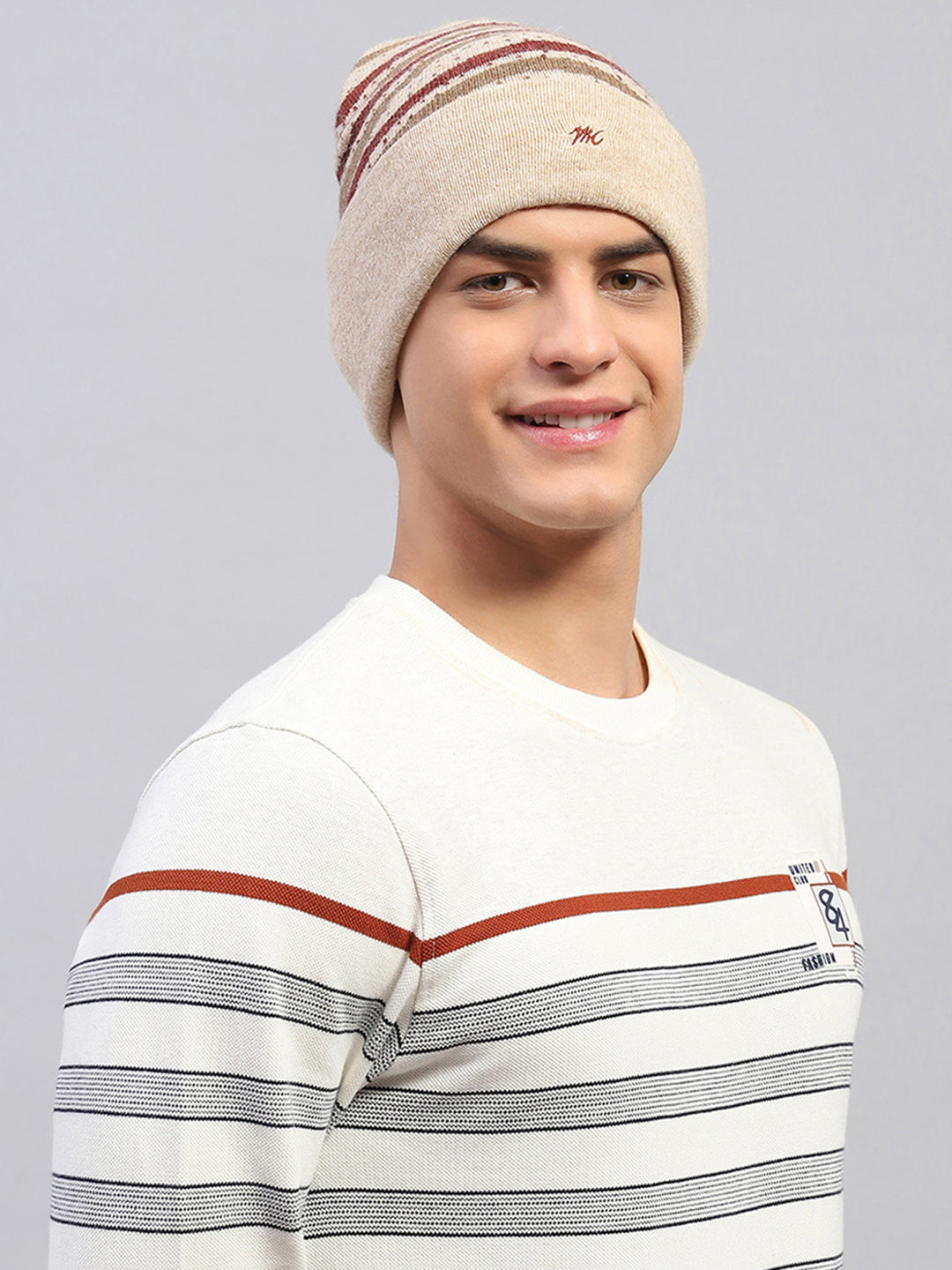 Men Beige Self Design Cap
