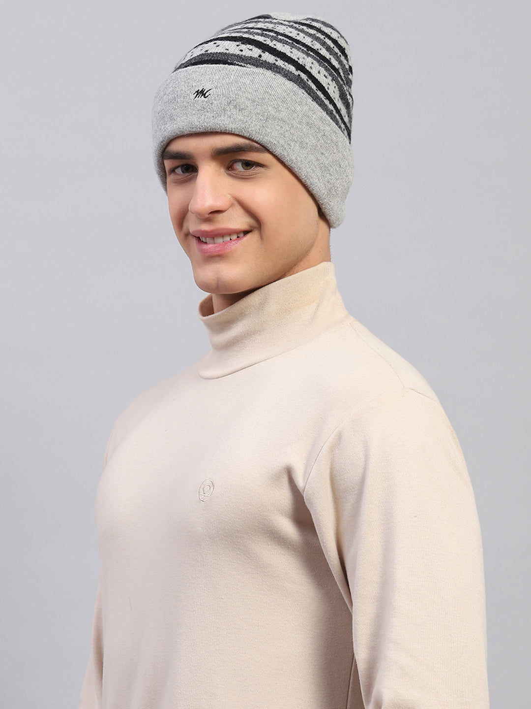 Men Grey Self Design Cap