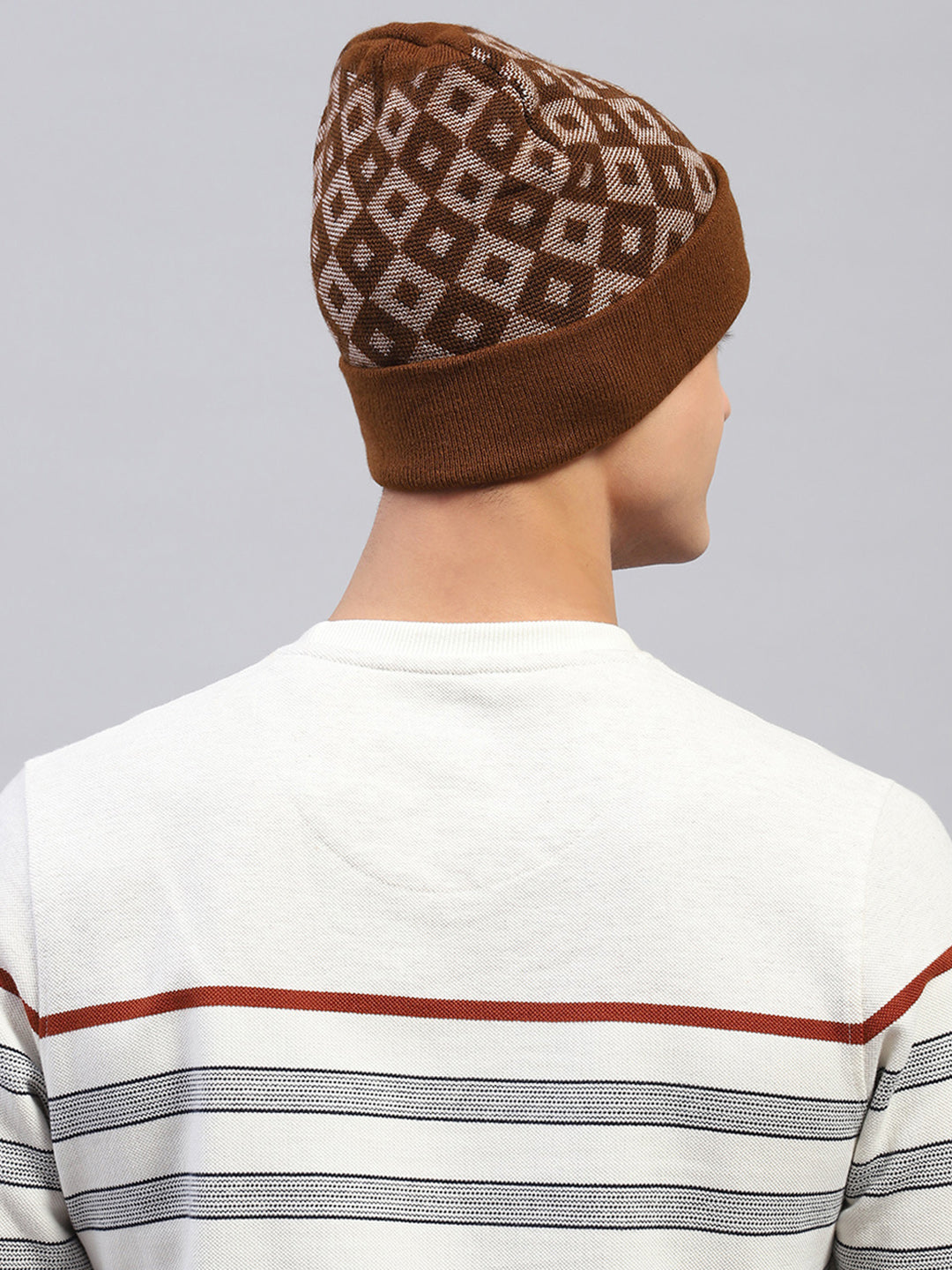 Men Brown Self Design Cap
